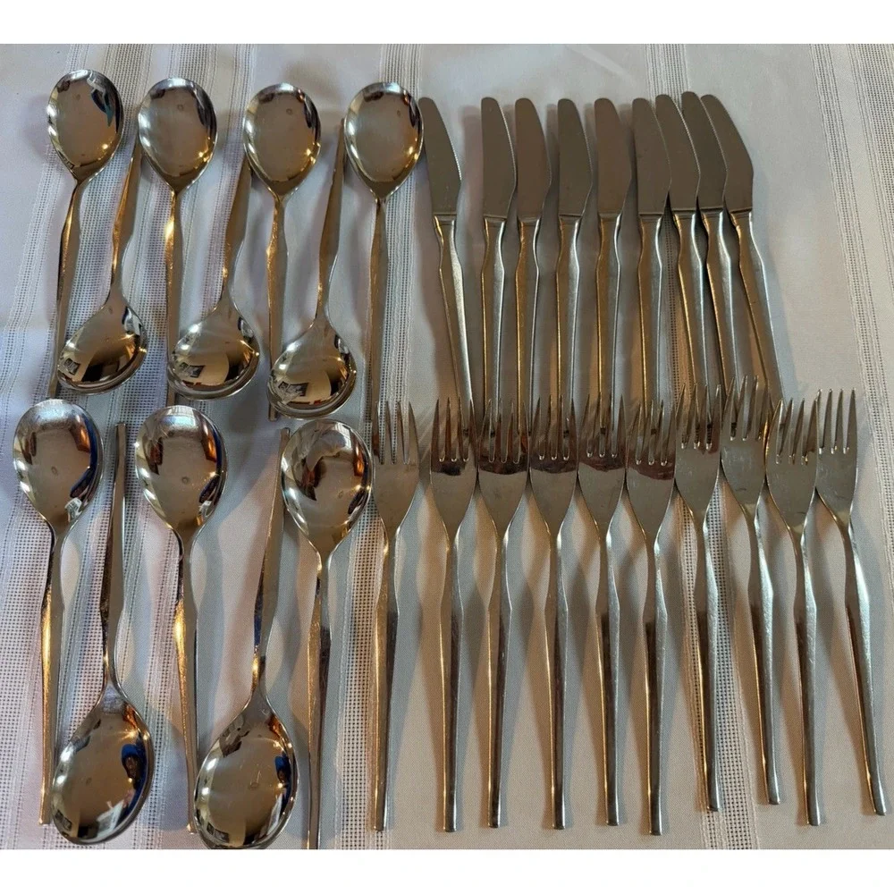VTG NICA  Roneusil Rostfrei Stainless Flatware 31 Pc Set Germany MCM Modernist